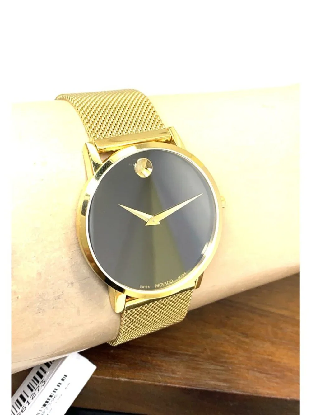 Movado Men's Watch 0607396 Museum Black Dial Swiss Quartz Gold Mesh Steel 40mm